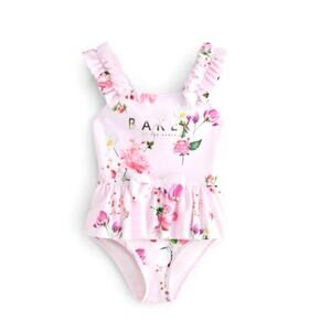 Baker by Ted Baker Baby Pink Floral Frill Peplum Swimsuit Size 1.5-2 Years